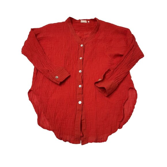 MONDAY Swimwear Barcelona Tunic in Chili Pepper Crinkle Linen - Picture 1 of 4